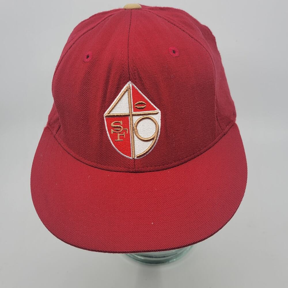 Vintage San Francisco 49ers Shield Red Mitchell & Ness Cap Hat Fitted Sz 7 5/8